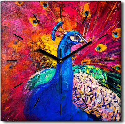 Produktbild von Coloray Uhr auf Leinwand 30x30 cm Wand Uhr Dekoration Wohnzimmer Segeltuch schwarze Hände -Vogel Tierpfau
