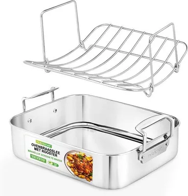Produktbild von Famanu Auflaufform mit Rost und Edelstahldeckel - für Geflügel und Braten
