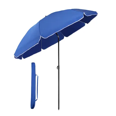 Produktbild von Sekey Sonnenschirm Rund Ø 160 cm Terrassen Gartenschirm Strandschirm mit kurbel & Schutzhülle Neigungswinkel und Höhe verstellbar, Blau