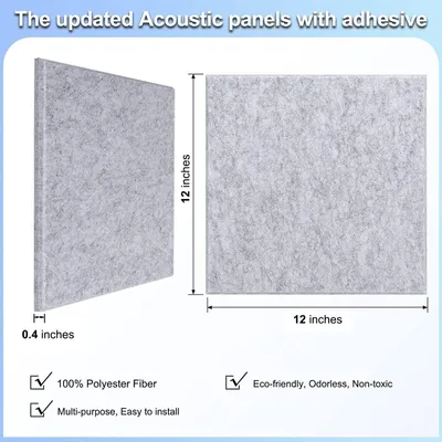 Image de INF Panneaux Muraux Acoustiques en Feutre - Lot de 12 Panneaux Muraux Insonorisants avec Adhésif Gris