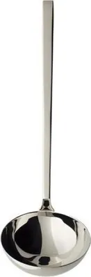 A single silver ladle on a white background.