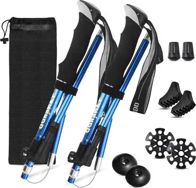 Image de Bâtons de marche nordique - Bâtons de randonnée | Bâtons de randonnée légers, pliables, réglables, avec sac et accessoires, qualité premium.