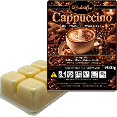Produktbild von WonderWax Duftwachs Wax Melts für Duftlampe, 6 Würfel Duftmelt Wachsmelt Sojawachs Duftwachs Würfel für Raumdüfte, Wachs Duftöl Winter Indoor Schmelzen für Aromalampe Cappuccino