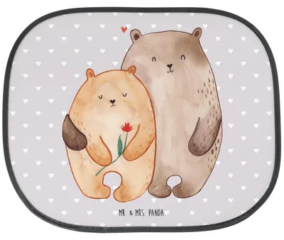 Produktbild von Mr. & Mrs. Panda Scheibenschutz Auto Bären Liebe - Grau Pastell - Geschenk, Sonnenschutz, Kuscheln, Bärchen, Hochzeitstag, seitenscheiben, Sonnenblende, Freundin