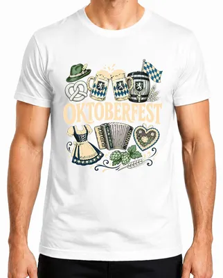 Immagine prodotto di , boccale di birra, abito tradizionale "Dirndl", brezel, maglietta con motivi tradizionali, pantaloni in pelle, maglietta da uomo, bianca, taglia 3XL
