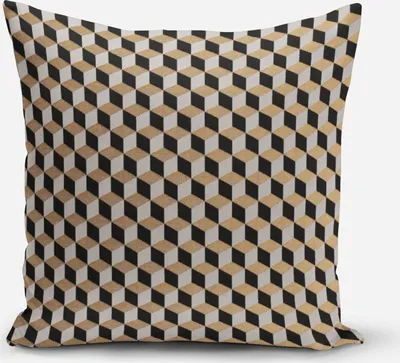 Produktbild von SCHÖNER LEBEN. Kissenhülle Jacquard 3D Würfel schwarz gold ecru Größe 50x50cm (HxB) 50x50cm (HxB) Größe