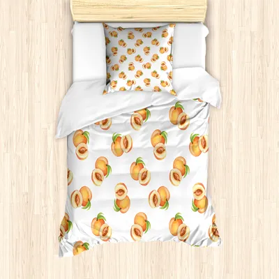 Produktbild von ABAKUHAUS Pfirsich Mantele, Frisch gepflückte Steinfrüchte, Milbensicher Allergiker geeignet mit Kissenbezügen, 135 cm x 200 cm - 80 x 80 cm, Pale Orange Grün