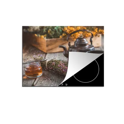 Produktbild von KitchenYeah© Herdabdeckplatte Tee - Teekanne - Kräuter , 71x52cm, Küche Deko, Glaskeramikkochfeld Herdabdeckung, Abdeckplatte fùr Kochfeld