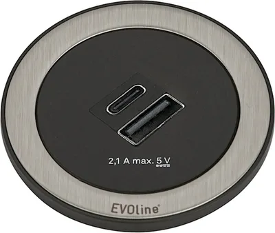 Zdjęcie produktu dla EVOline ONE podwójny port USB A i C ze szczotkowanej STALI NIERDZEWNEJ / gniazdo USB