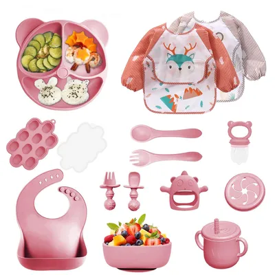 Productafbeelding van 14-delig Baby Eetset met Siliconen Borden en Bestek