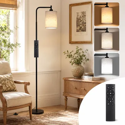 Produktbild von LED Stehlampe Schwarz Fernbedienung, 3000-6500K, dimmbar 20-100%, 12W Leseleuchte mit Lampenschirm, Moderne Ecklampe für Wohnzimmer/Schlafzimmer/Büro
