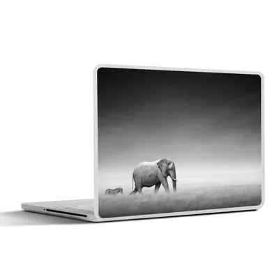 Produktbild von MuchoWow® Laptop Aufkleber Sticker Cover Elefant - Tiere - Landschaft - Schwarz und weiß - Zebra 30x22 cm - Laptop-Sticker