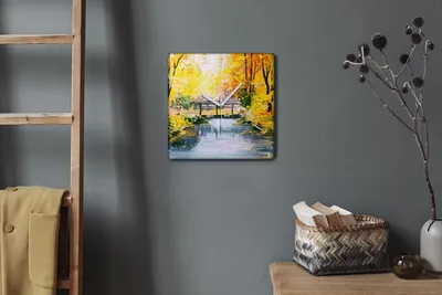 Produktbild von Coloray Hodiny Unikátní 30x30 cm  Tiché hodiny Pro obývací pokoj a kuchyň Nástěnné hodiny Plátno Bílé ručičky hodin - Lesní černé ruce River Black Hands Bridge Nature