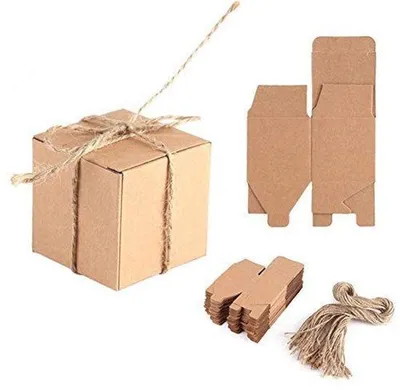 Produktbild von Allecto – Vintage Hochzeit – Geschenkbox aus Kraftpapier – Retro-Stil – Braun – Babyparty – Partyartikel – Geeignet für Hochzeiten – 50 Stück