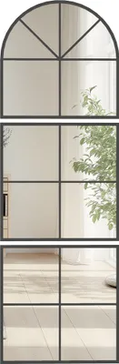 Produktbild von HOMCOM Wandspiegel 60 x 180 cm dreiteilig, bogenförmiger Spiegel mit Metallrahmen, dekorative Hängespiegel, Fensterspiegel für Badezimmer Wohnzimmer Schwarz