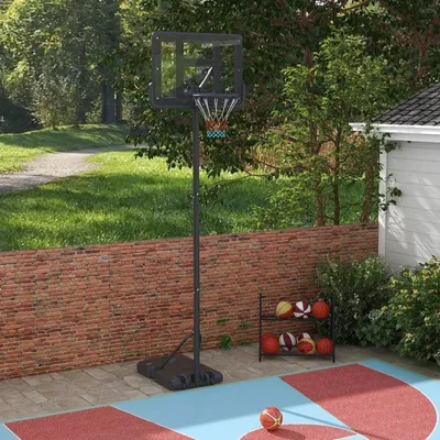 Zdjęcie produktu dla Regulowana kosz do koszykówki do użytku w ogrodzie i przy basenie | Kolor: czarny | Wymiary: 60x90x15 cm