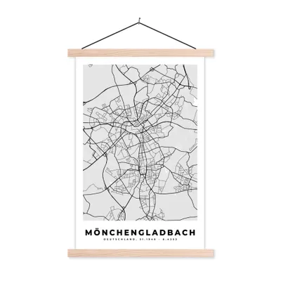 Produktbild von MuchoWow® Textilposter Stadtplan - Deutschland - Karte - Mönchengaldbach 120x180 cm mit holzfarbenen Rahmen - Textil-Plakat