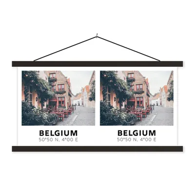 Produktbild von MuchoWow® Textilposter Belgien - Terrasse - Straße 150x75 cm mit schwarzem Rahmen - Posterleiste