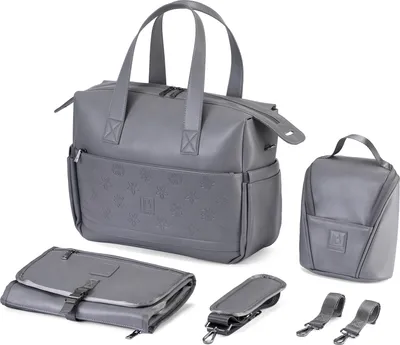 Produktbild von Brisby Wickeltasche – Schultertasche – Inkl. Kinderwagenhaken, Wickelunterlage und Kühltasche – Kunstleder – Grau