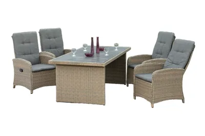 A dining set with chairs and a table, presented on a white background.