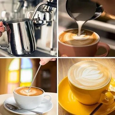 Produktbild von Milchkännchen 350 ml – Milchaufschäumkännchen – Edelstahl – Barista-Milchkännchen – Milchaufschäumbecher – mit Messmarkierungen – für Espresso, Milchaufschäumer und Latte Art