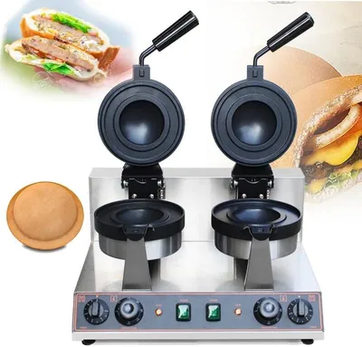 Image de Fabricant de burgers glacés, machine à burgers UFO en acier inoxydable, gaufrier rempli de glace, hamburger chauffé, presse à sandwich, pour la maison ou le commerce,Type de rotation à double tête