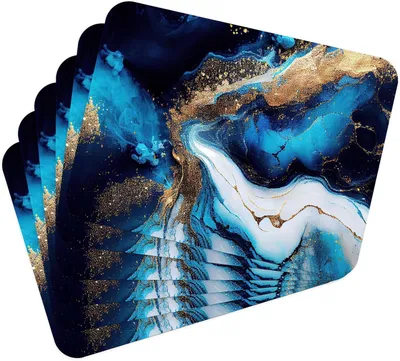 Obrázok produktu pre Súprava 6 kusov podložiek 40x30 cm Mramorová modrá a zlatá 1 podložka Umývateľná - Tepelne odolný korkový podklad odoláva teplotám do 100 °C