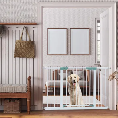 Image de COSTWAY Barrière de sécurité bébé 80-132cm, Barrière de sécurité escalier en métal sans perçage, Barrière de sécurité bébé montage pression, fermeture automatique pour bébés et animaux domestiques
