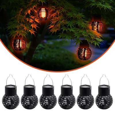 Produktbild von LED Solar Laterne klein mit Flammeneffekt - 6er Set - Mini Lampion 9 x 7 cm zum Hängen für Außen - Garten Lampion Deko