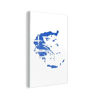 Obrázek produktu pro MuchoWow® Obrazy na skle - Nástěnné obrazy - Fotografie na skle Řecko - Mapa - Vlajka 80x120cm Nástěnná dekorace ze skla - akrylová malba na sklo - akrylové