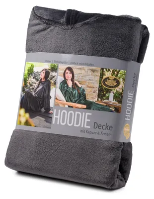 Produktbild von GÖZZE Hoodie-Decke mit Ärmeln kuschelige wärmende Mikrofaser-Hoodiedecke mit Schlupftaschen Anthrazit 120 x 73 x 52 cm