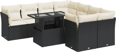Zdjęcie produktu dla vidaXL 9-częściowa sofa ogrodowa z poduszkami z czarnego polirattanu