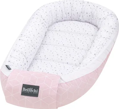 Produktbild von Bellochi Babynest Babynestchen Neugeborene - 100% Baumwolle -   - Baby Kuschelnest - 90x60x12cm - Rosa/Weiß
