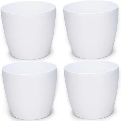 Image de Lot de 4 pots de fleurs en plastique - blancs - diamètre 18 cm - pots pour herbes aromatiques - jardinières