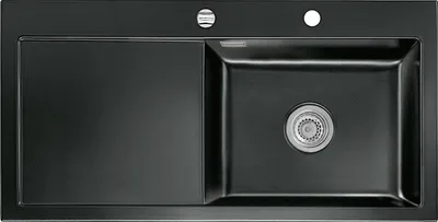 Produktbild von Auflagespüle KeraDomo MERA 100 SL Nero Becken rechts mit Excenterbedienung