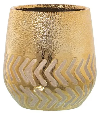 Zdjęcie produktu dla Omgoods - Zestaw 2 okrągłych doniczek ceramicznych w kolorze złotym - 13 x 14 cm