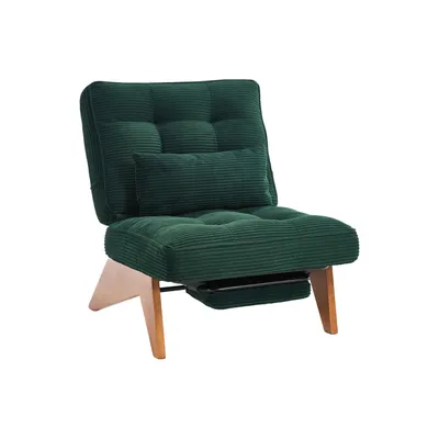 Immagine prodotto di LVHOM Poltrona relax con funzione reclinabile, poltrona lounge con schienale regolabile, poltrona da terra in tessuto a coste e legno massiccio, per soggiorno, ufficio, verde