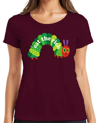 Produktbild von Eat The Rich Raupe Hungrig Nimmersatt Parodie Statement Sarkasmus Damen T-Shirt, Burgundy, M