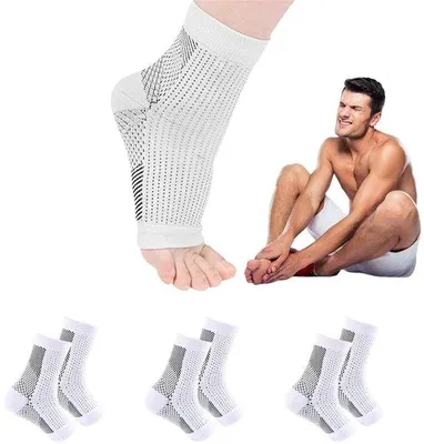 Produktbild von Neuropathie-Sokken für L/XL Füße - Kompressionsstrümpfe für Steifheit und Schmerzlinderung - Fußsokken für Plantarfasziitis und Fußgelenkschmerzen - Massagestrümpfe - für Fußverletzungen und Fußschmerzen - weiß