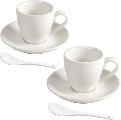 Produktbild von 2pcs Espressotassen 80ml Weiß Porzellan Kaffeetassen mit Untertasse Löffeln