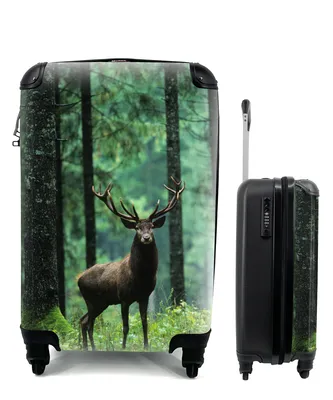 Produktbild von MuchoWow® Koffer Handgepäck Trolley Rollkoffer Kleine Reisekoffer mit 4 Rollen - Hirsche - Wald - Bäume - Tiere - Natur - Cabin Size < 55x40x23 cm & 55x40x20 cm - Fotokoffer - Kabinenkoffer - Boardgepäck - Reise-Box - Reisekoffer - Reisegepäck - Koffer mit Bild - Trolley für Kinder