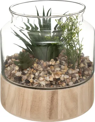 Zdjęcie produktu dla Sztuczne kwiaty doniczkowe, wys. 17,5 cm, w szklanym terrarium na podstawie