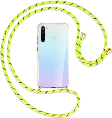 Produktbild von Handykette Backcover-Schutzhülle mit Band (Metall goldfarben) für Xiaomi Redmi Note 8 - neongelb