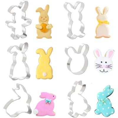 Produktbild von Oster Ausstechformen Set 6 Stück Edelstahl Hasen Keksausstecher für Ostern Backen