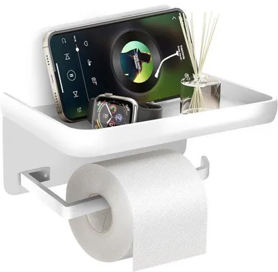 Produktbild von Selbstklebender Toilettenpapierhalter, Edelstahl, weiß, mit Ablage