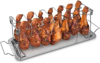 Produktbild von Grillrost für Hähnchenflügel – Hähnchenschenkelhalter aus Edelstahl – Zubehör für 14 Hähnchenteile