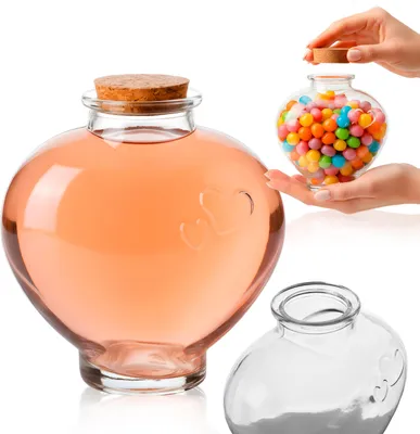 Zdjęcie produktu dla SUPERBUTELKI - Buteleczka szklana Serce 350 ml z korkiem na prezent, nalewki, likier