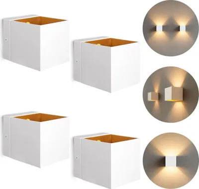 Produktbild von SSC-LUXon EPITA 4er Set Wandaufbauleuchte weiß gold - moderne Treppenlampe innen Up & Down Retro Design inkl. LED G9 Lampen