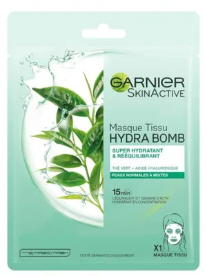 Imagen del producto de Garnier Skinactive Face S.ACT MASK H.BOMB SA32G, color verde, mascarilla hidratante, unisex, para piel mixta y piel normal, hidratante, matificante, en formato de lámina, con ácido hialurónico
