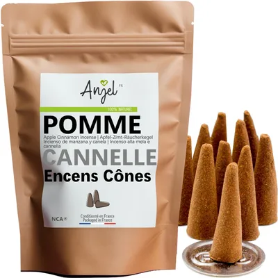 10 Räucherkegel Apfel-Zimt, 100% natürlich, inkl. Halter